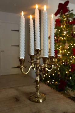 Candelabro Dorado De Latón Con Cinco Soportes Para Velas