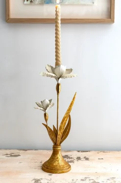 Candelabro Dorado Y Blanco Diseño Flor De Iris