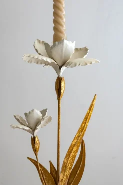 Candelabro Dorado Y Blanco Diseño Flor De Iris