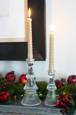 Candelabro Tallado De Cristal Con Diseño De Árbol Transparente Grande