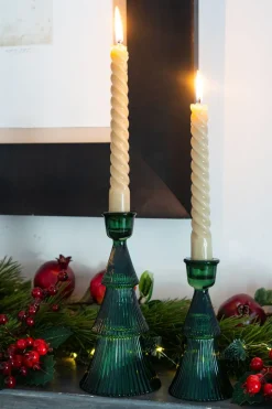 Candelabro Tallado De Cristal Con Diseño De Árbol Verde Pequeño