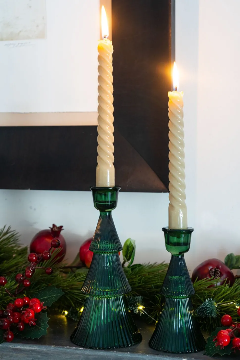 Candelabro Tallado De Cristal Con Diseño De Árbol Verde Pequeño