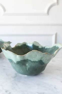 Centro De Mesa Irregular De Porcelana Verde 20 Cm