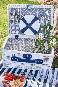 Cesta De Picnic Interior Gris Con Rayas Blancas 4 Personas