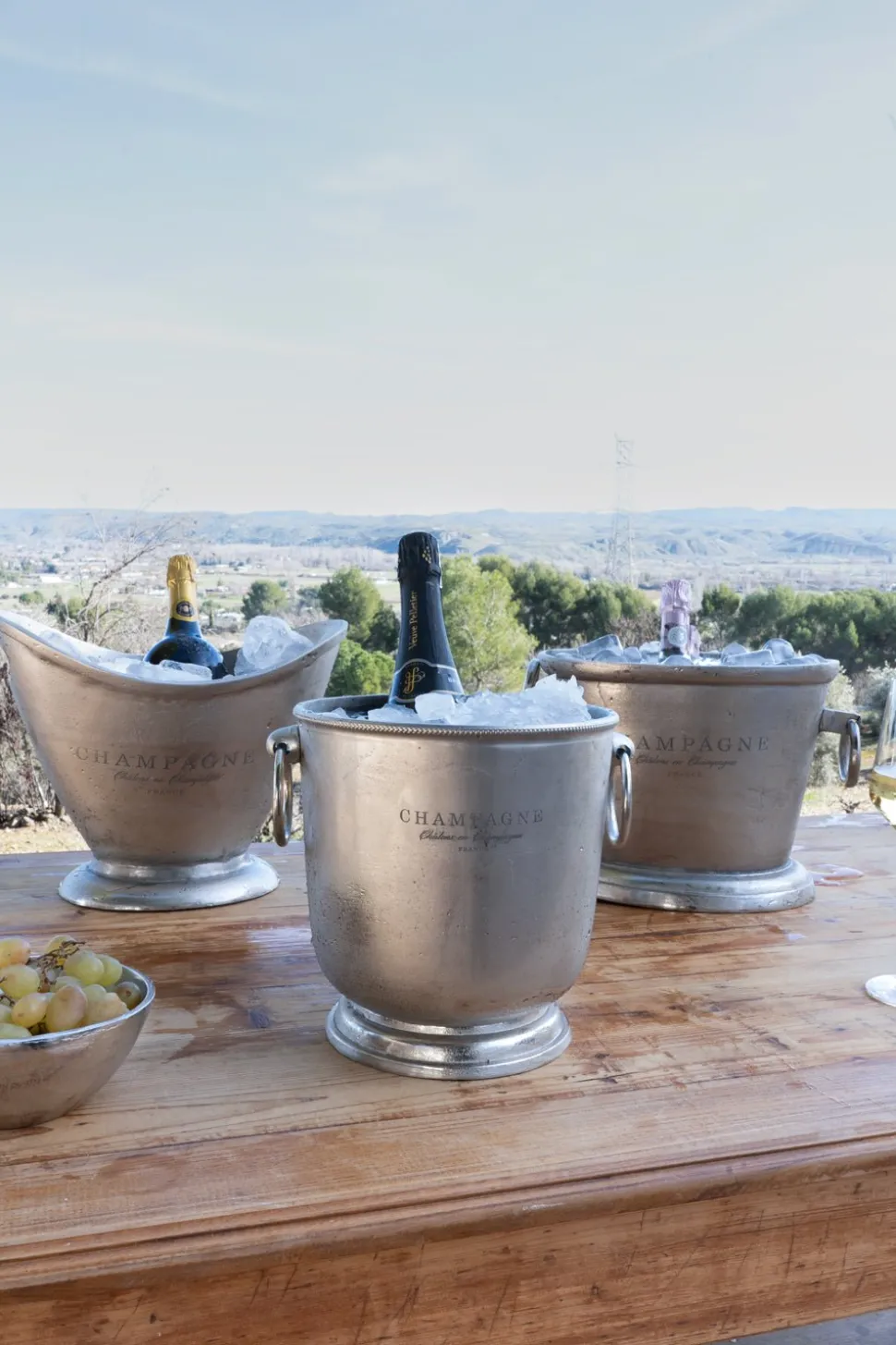 Champanera Plateada Con Arandelas Y Diseño "Champagne" Ancha