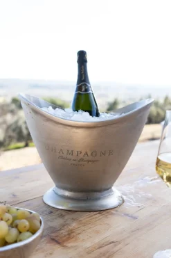 Champanera Plateada Ovalada Con Diseño "Champagne"