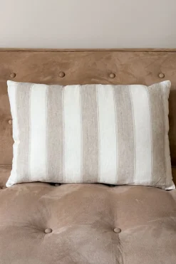 Cojín Rectangular De Lino Con Diseño De Rayas Beige Natural