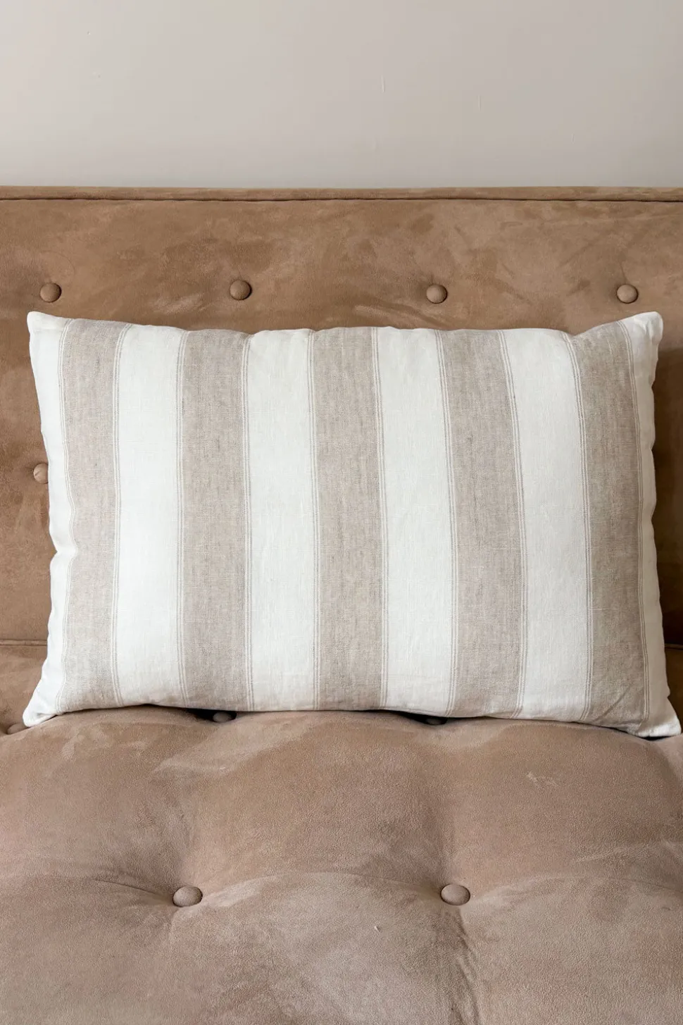 Cojín Rectangular De Lino Con Diseño De Rayas Beige Natural