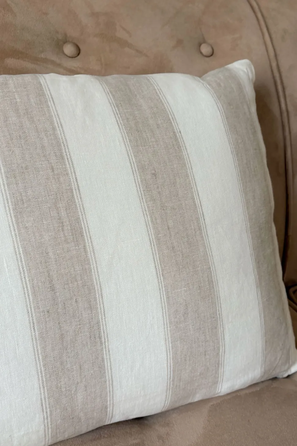 Cojín Rectangular De Lino Con Diseño De Rayas Beige Natural