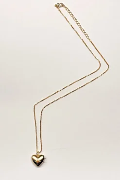 Collar Dorado Con Colgante Diseño Corazón Y Circonita Naranja