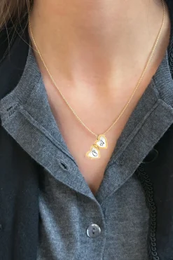 Collar Dorado Con Colgante Diseño Corazón Y Circonita Naranja