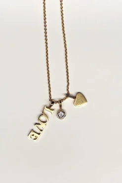 Collar Dorado Con Colgante Triple Love