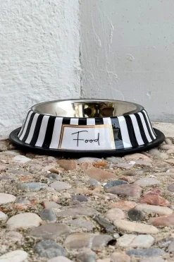 Comedero Para Mascotas Pintado A Mano Blanco Y Negro