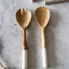 Cubiertos De Servir De Madera Con Mangos De Mármol En Color Blanco