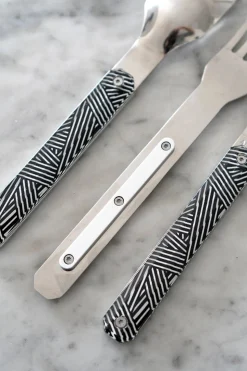 Cubiertos Para Llevar Diseño Rayas Zig Zag Blancas Y Negras