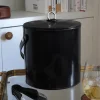 Cubitera De Cuero Negra Grande Con Tapa