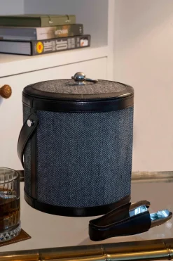 Cubitera De Cuero Y Tela Gris Oscura