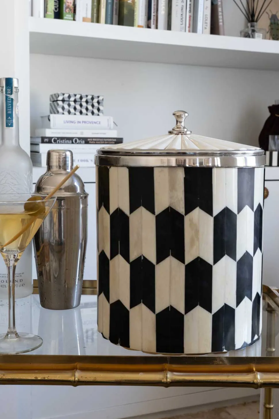 Cubitera De Hueso Con Diseño De Flechas Blancas Y Negras Grande