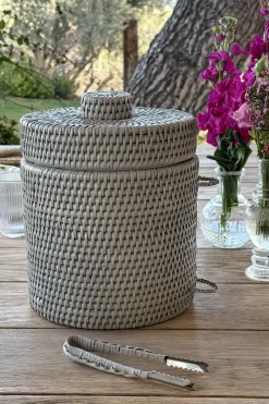 Cubitera De Ratán Con Tapa Y Pinza Gris