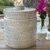 Cubitera De Ratán Con Tapa Y Pinza Blanca