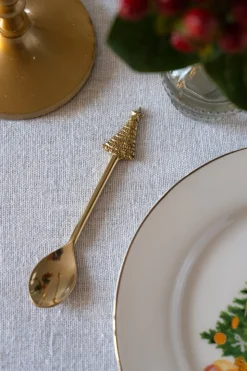 Cucharita De Bronce Con Diseño De Árbol De Navidad