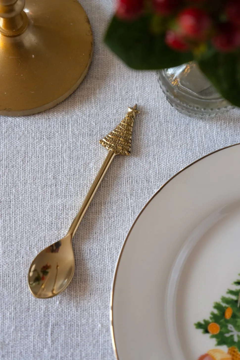 Cucharita De Bronce Con Diseño De Árbol De Navidad