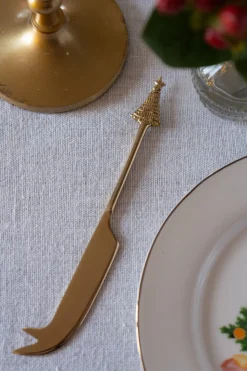 Cuchillo Quesos De Bronce Con Diseño De Árbol De Navidad