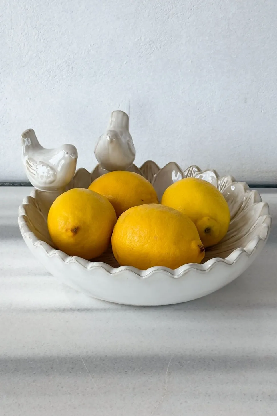 Cuenco Decorativo Blanco Flor Con Pájaros