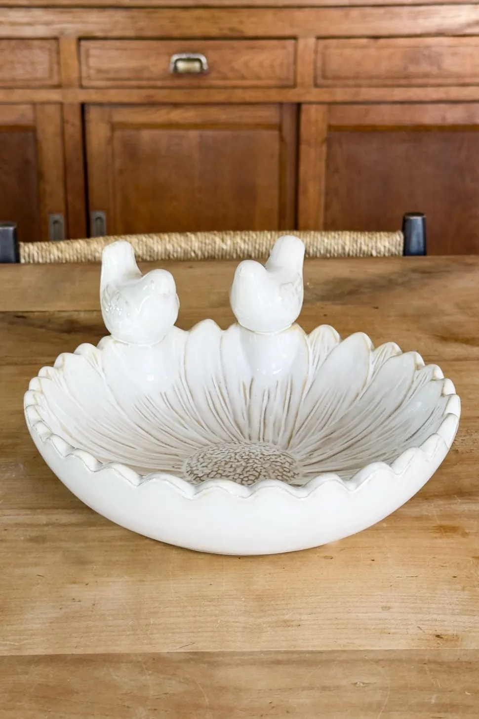 Cuenco Decorativo Blanco Flor Con Pájaros