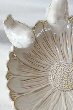 Cuenco Decorativo Blanco Flor Con Pájaros