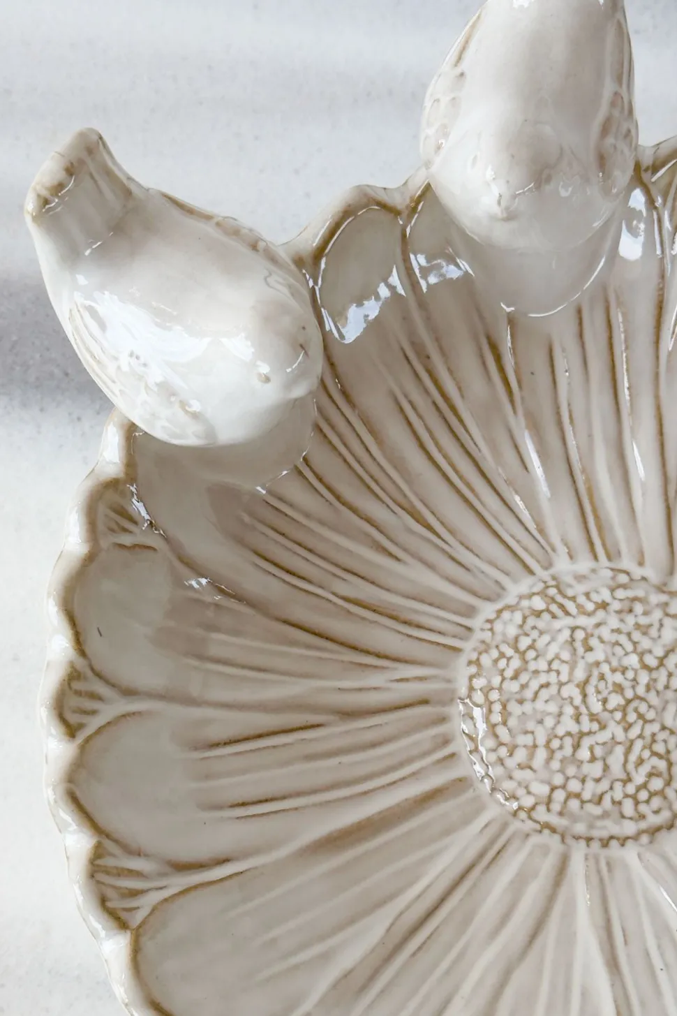 Cuenco Decorativo Blanco Flor Con Pájaros