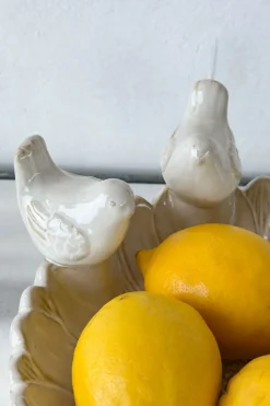 Cuenco Decorativo Blanco Flor Con Pájaros