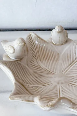 Cuenco Decorativo Blanco Flor Irregular Con Pájaros