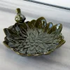 Cuenco Decorativo Verde Flor Con Pájaro Verde