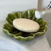 Cuenco Decorativo Verde Flor Irregular Con Pájaro Blanco