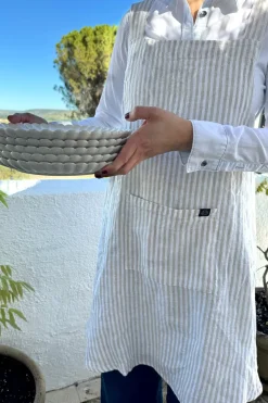 Delantal De Lino Con Diseño De Rayas Beige