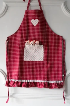 Delantal De Niños Con Diseño De Osos & Cuadros Rojos