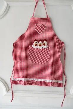 Delantal De Niños Mini Con Diseño De Gallinas & Cuadros Rojos
