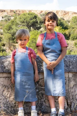 Delantales De Lino Azul Niños