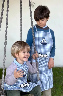 Delantales De Niños Con Diseño De Ositos & Cuadros Azules