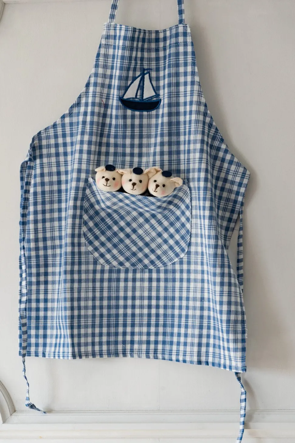 Delantales De Niños Con Diseño De Ositos & Cuadros Azules