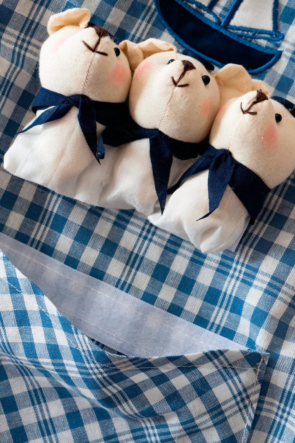 Delantales De Niños Con Diseño De Ositos & Cuadros Azules