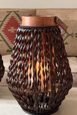 Farolillo Con Diseño Trenzado De Cuero Grande