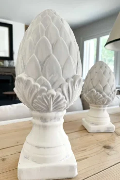 Figura Decorativa Grande Con Diseño De Alcachofa De Cerámica Blanca