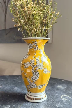 Florero De Porcelana Amarillo Diseño Kiku