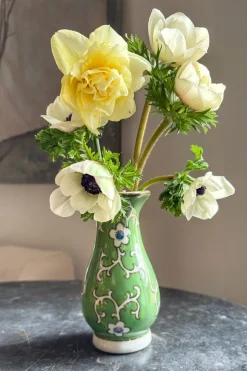 Florero De Porcelana Verde Diseño Peonía