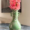 Florero De Porcelana Verde Diseño Tsubaki
