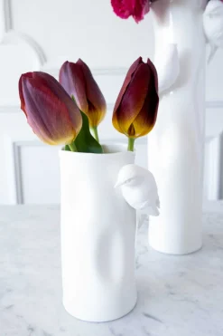 Florero Porcelana Blanco Con Pájaros Pequeño