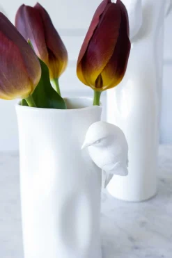 Florero Porcelana Blanco Con Pájaros Pequeño