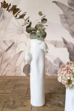 Florero Porcelana Blanco Con Pájaros Mediano